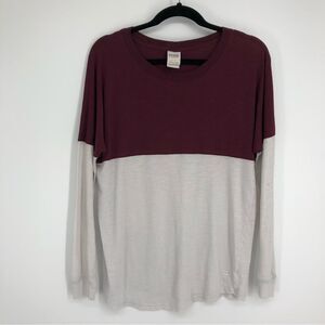 PINK by VS‎ White Burgundy Colorblock Long Sleeve Tee Womens Small